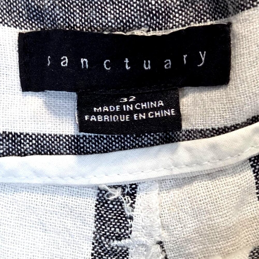 Sanctuary Inland White Black Striped Wide Leg Cropped Linen Coastal Pants 32 NWT - Picture 6 of 10